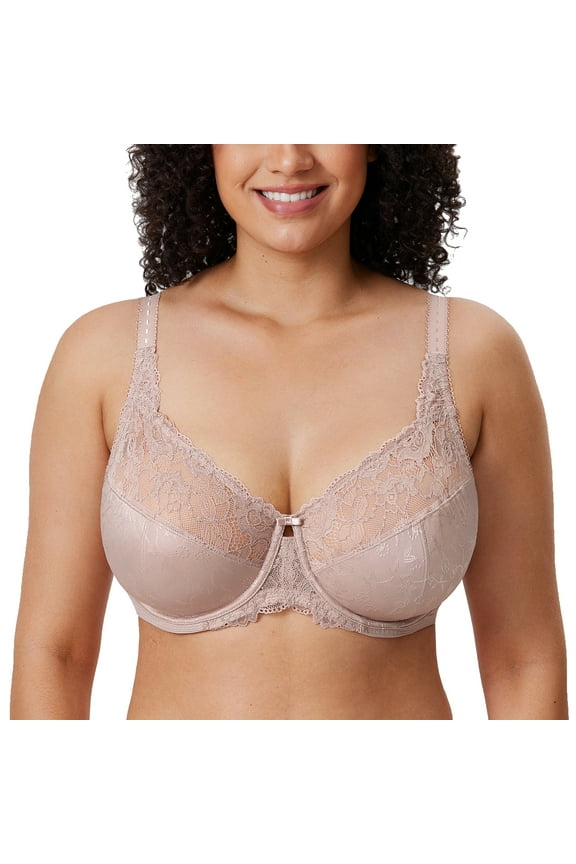 Women's Plus Size Full Coverage Underwire Unlined Minimizer Lace Bra