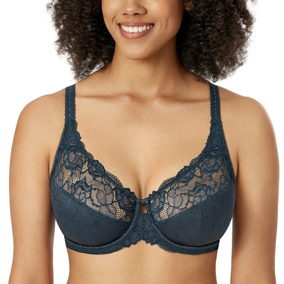 DELIMIRA Women's Plus Size Full Coverage Underwire Unlined Minimizer Lace Bra
