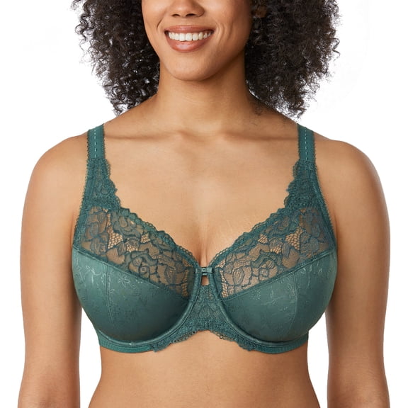 DELIMIRA Women's Plus Size Full Coverage Underwire Unlined Minimizer Lace Bra