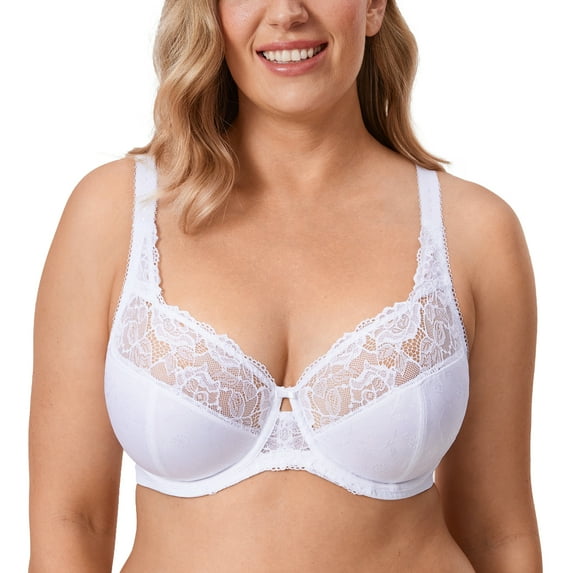 DELIMIRA Women's Plus Size Full Coverage Underwire Unlined Minimizer Lace Bra