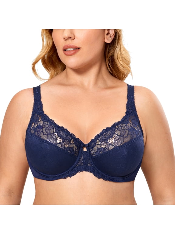 Women's Plus Size Full Coverage Underwire Unlined Minimizer Lace Bra