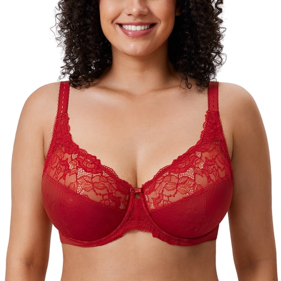 DELIMIRA Women's Plus Size Full Coverage Underwire Unlined Minimizer Lace Bra