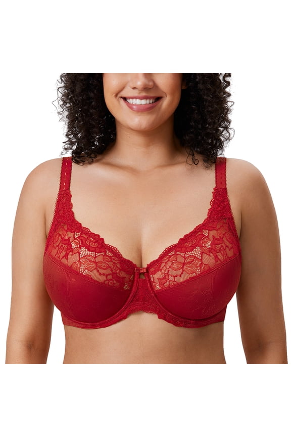 Women's Plus Size Full Coverage Underwire Unlined Minimizer Lace Bra