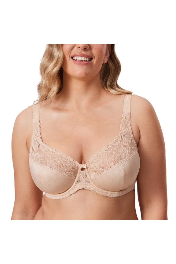 Women's Plus Size Full Coverage Underwire Unlined Minimizer Lace Bra