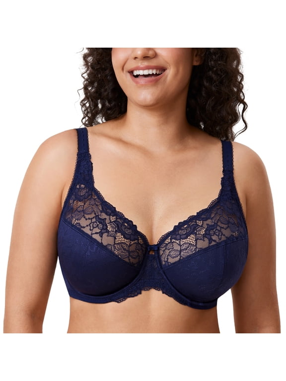 Women's Plus Size Full Coverage Underwire Unlined Minimizer Lace Bra