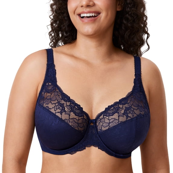 DELIMIRA Women's Plus Size Full Coverage Underwire Unlined Minimizer Lace Bra