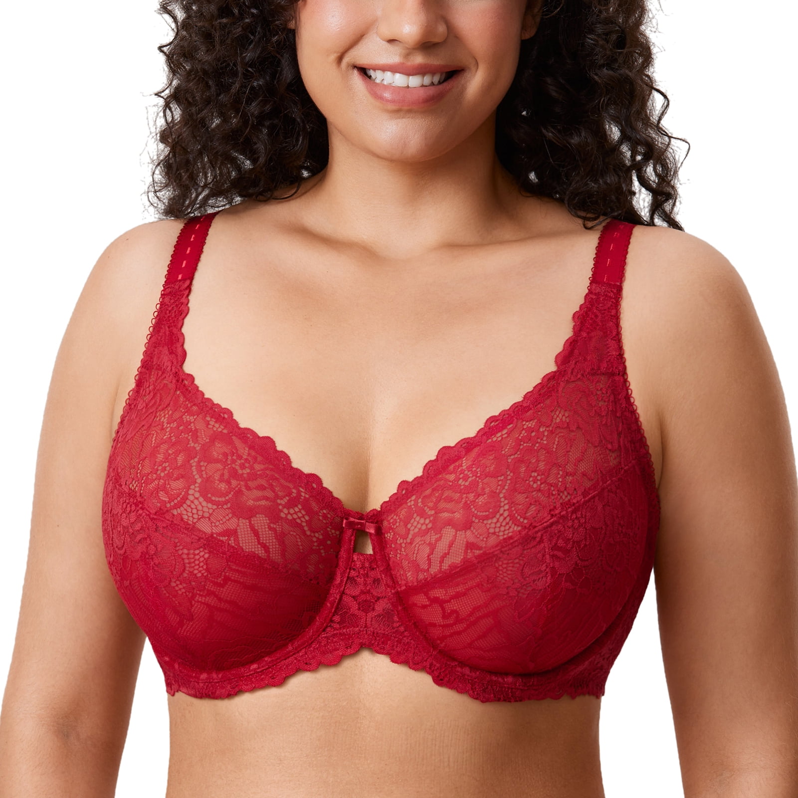 DELIMIRA Women's Plus Size Minimizer Bras Full Coverage Lace Unlined Underwire Bra B-K Cups