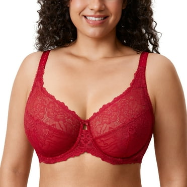 DELIMIRA Women's Plus Size Minimizer Bras Full Coverage Lace Unlined Underwire Bra