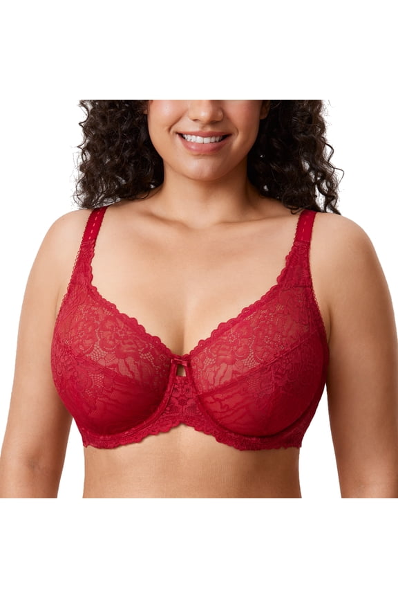 Women's Plus Size Minimizer Bras Full Coverage Lace Unlined Underwire Bra B-K Cups
