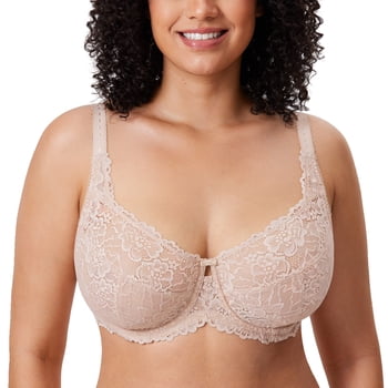 DELIMIRA Women's Plus Size Minimizer Bras Full Coverage Lace Unlined Underwire Bra B-K Cups