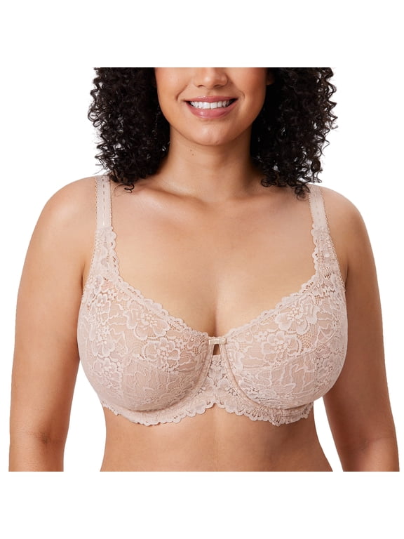 Women's Plus Size Minimizer Bras Full Coverage Lace Unlined Underwire Bra B-K Cups