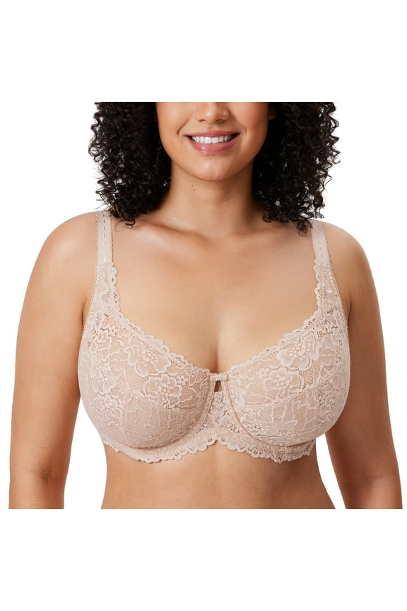 Women's Plus Size Minimizer Bras Full Coverage Lace Unlined Underwire Bra B-K Cups