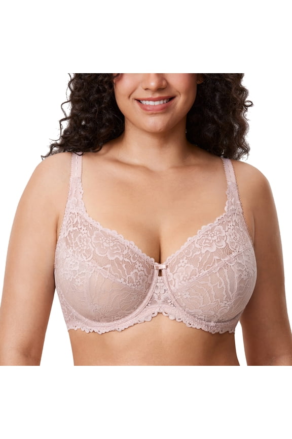 Women's Plus Size Minimizer Bras Full Coverage Lace Unlined Underwire Bra B-K Cups