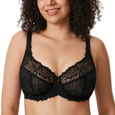 DELIMIRA Women's Plus Size Minimizer Bras Full Coverage Lace Unlined Underwire Bra