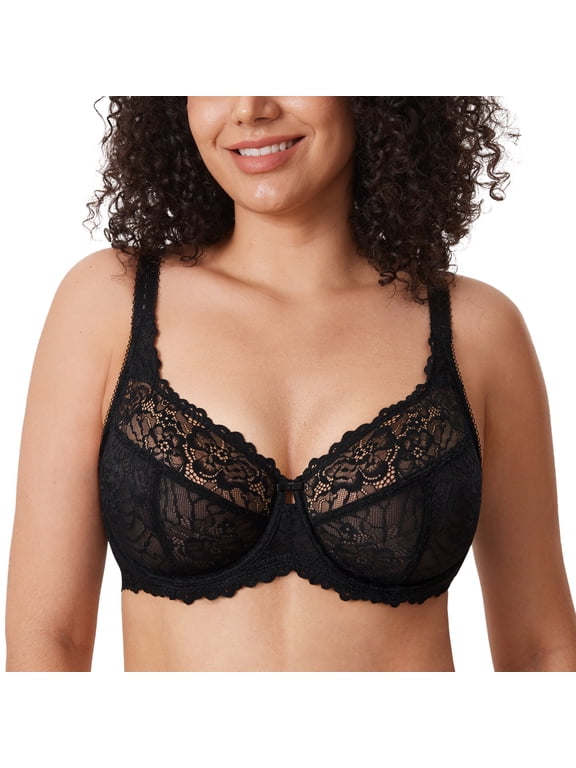 Women's Plus Size Minimizer Bras Full Coverage Lace Unlined Underwire Bra B-K Cups