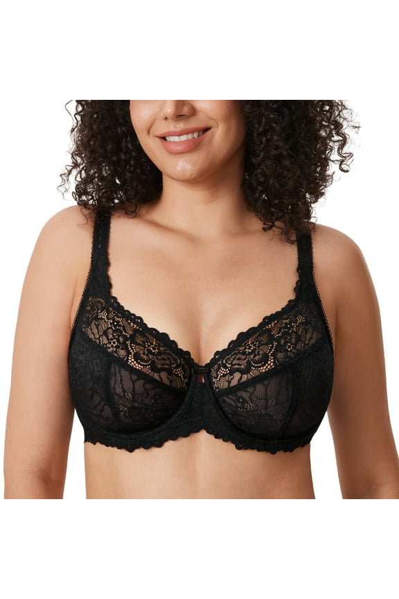 Women's Plus Size Minimizer Bras Full Coverage Lace Unlined Underwire Bra B-K Cups