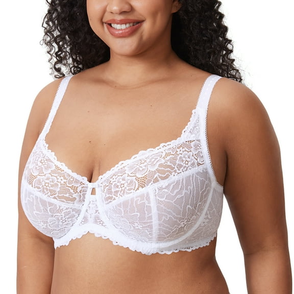 DELIMIRA Women's Plus Size Minimizer Bras Full Coverage Lace Unlined Underwire Bra B-K Cups