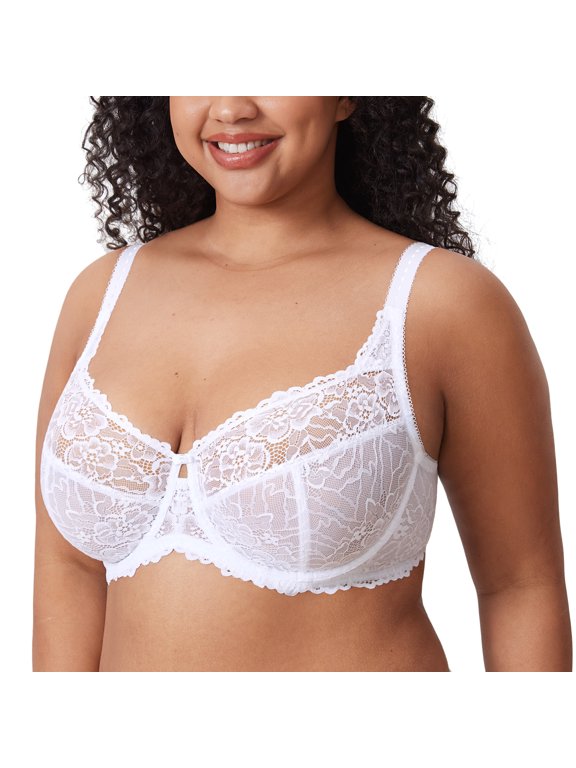 Women's Plus Size Minimizer Bras Full Coverage Lace Unlined Underwire Bra B-K Cups