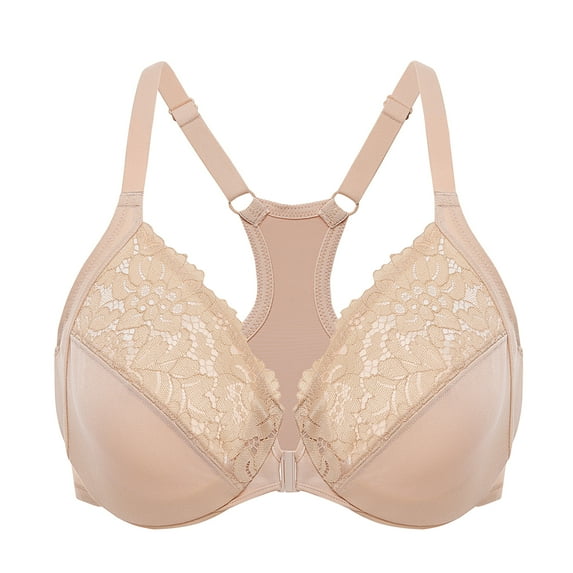 DELIMIRA Women's Racerback Front Closure Bras Lace Plus Size Full Coverage Underwire Unlined Bra