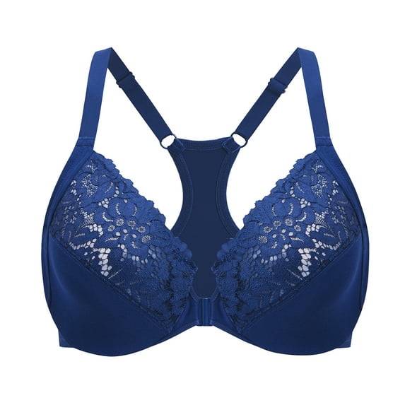 DELIMIRA Women's Racerback Front Closure Bras Lace Plus Size Full Coverage Underwire Unlined Bra