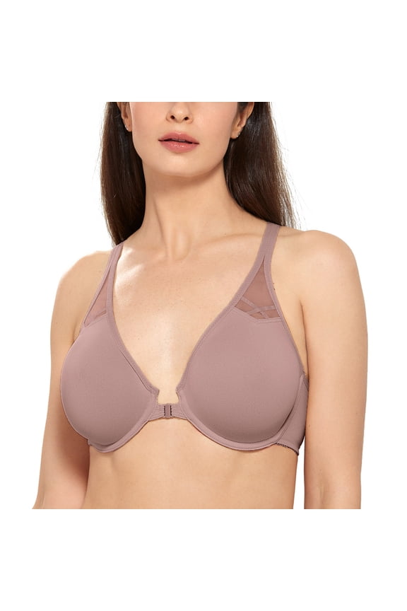 Women's Front Closure Racerback Bras Plus Size Full Coverage Underwire Unlined Bra