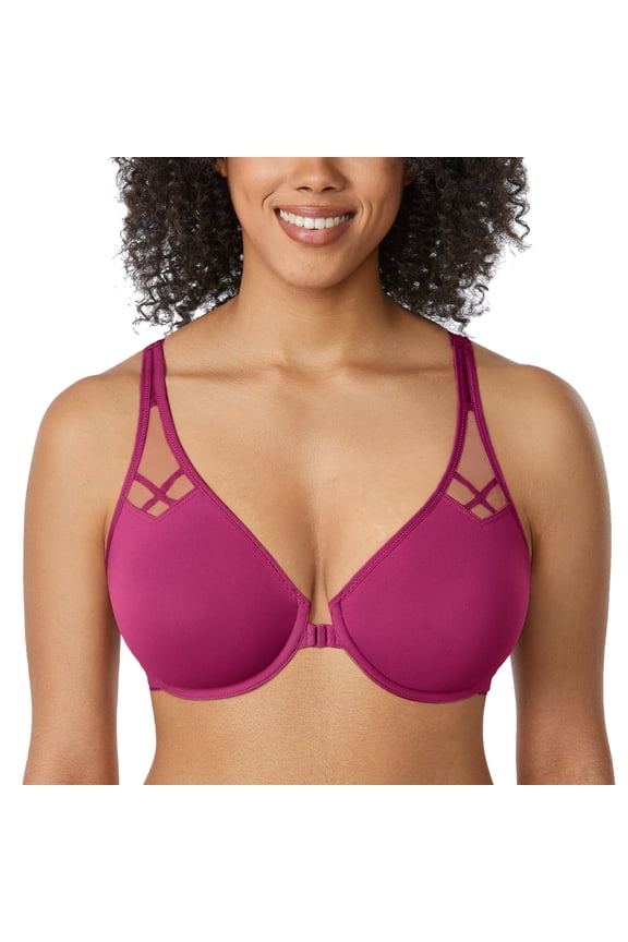 Women's Front Closure Racerback Bras Plus Size Full Coverage Underwire Unlined Bra