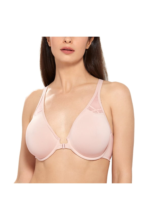 Women's Front Closure Racerback Bras Plus Size Full Coverage Underwire Unlined Bra
