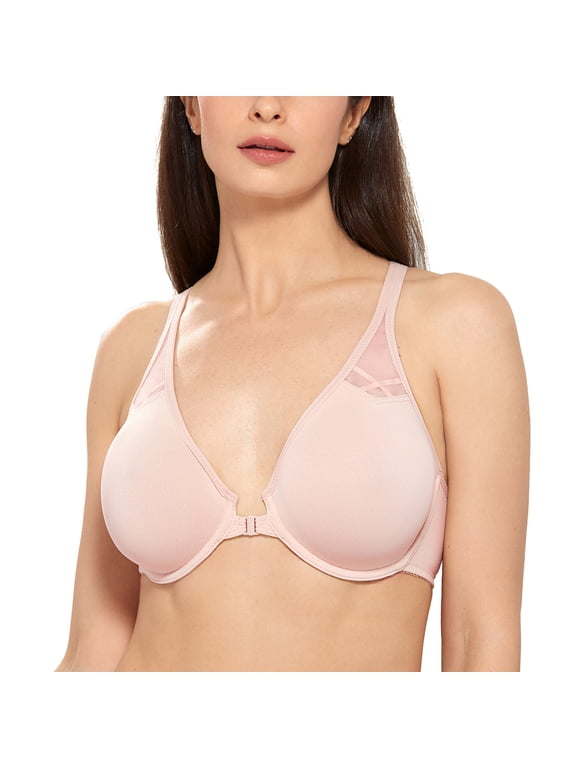 Women's Front Closure Racerback Bras Plus Size Full Coverage Underwire Unlined Bra
