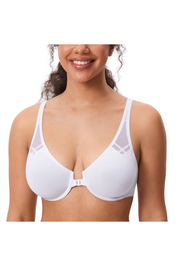 Women's Front Closure Racerback Bras Plus Size Full Coverage Underwire Unlined Bra