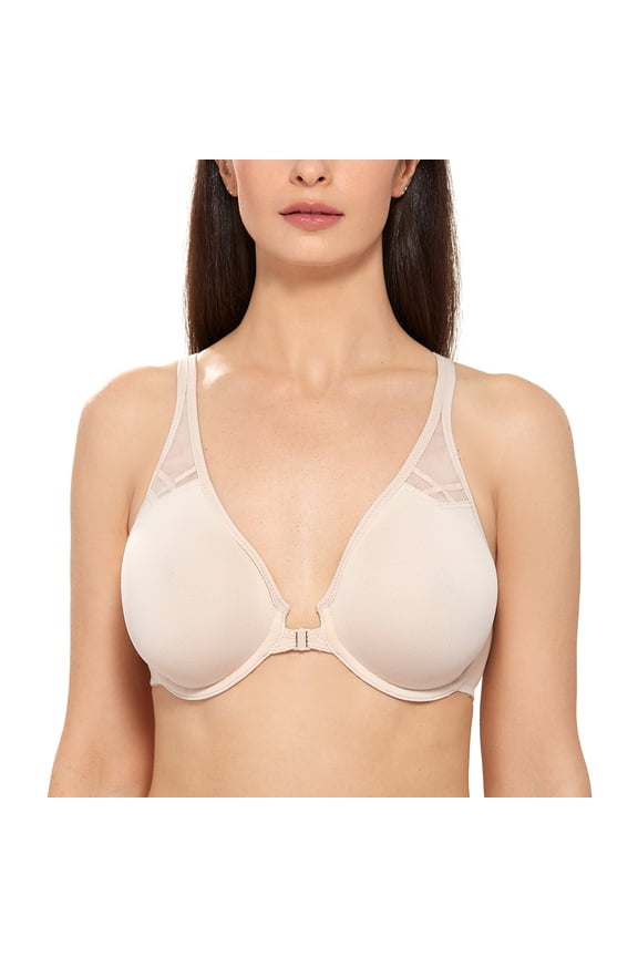 Women's Front Closure Racerback Bras Plus Size Full Coverage Underwire Unlined Bra