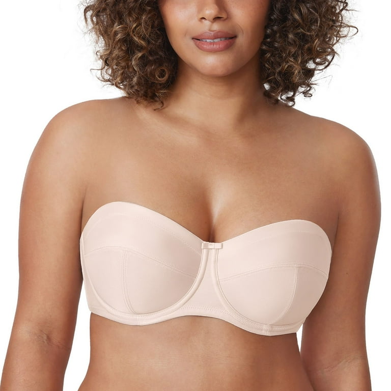 DELIMIRA Women's Strapless Bra Plus Size Underwire Multiway Unlined Bras 