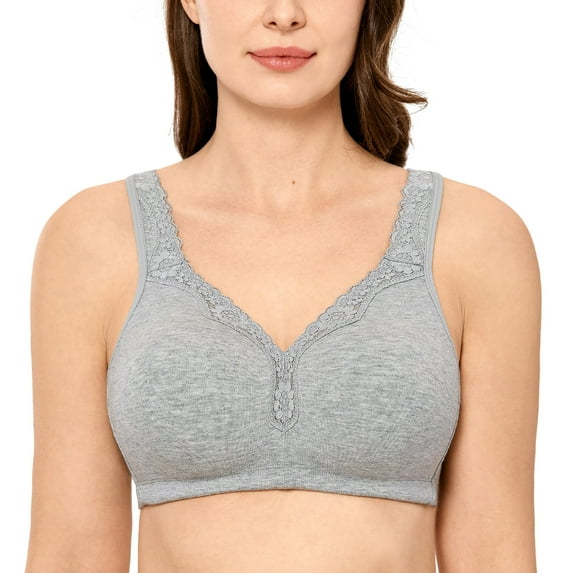 DELIMIRA Women's Wireless Plus Size Full Coverage Lace Bra Cotton Unlined Comfortable