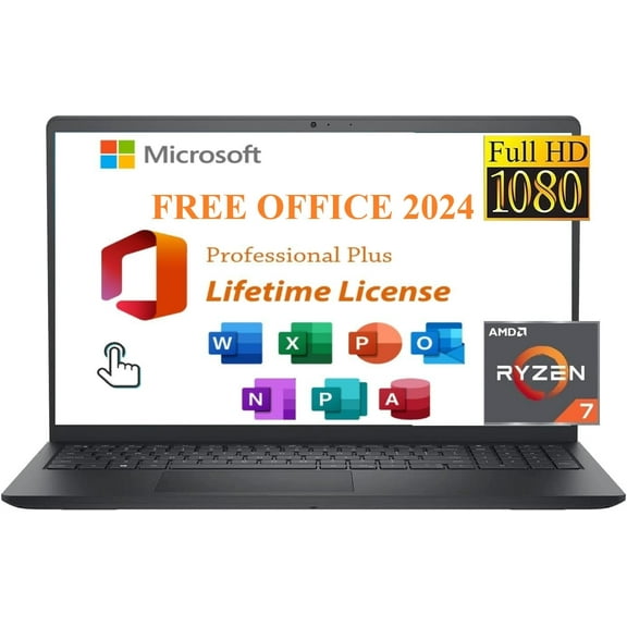 DELL Inspiron 15.6" Touchscreen Laptop Business & Student Laptop Computer, with 2024 Office Lifetime & Win 11 Pro, Ryzen 7 7730U (Beats i7-1255u),WVA LED-Backlit FHD Display (32GB RAM |1TB SSD)