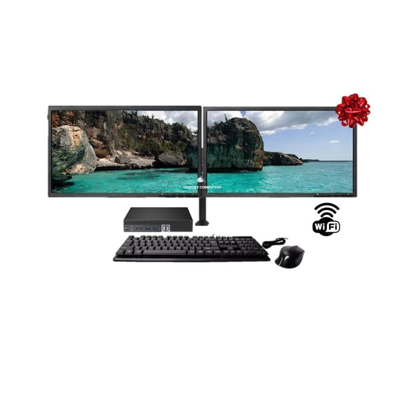 DELL OptiPlex Micro Desktop Bundle Intel Core i7-6700T up to 3.6GHz, 16GB 256GB SSD WiFi Windows 10 Pro Dual Monitor 21" LCD with Keyboard and Mouse