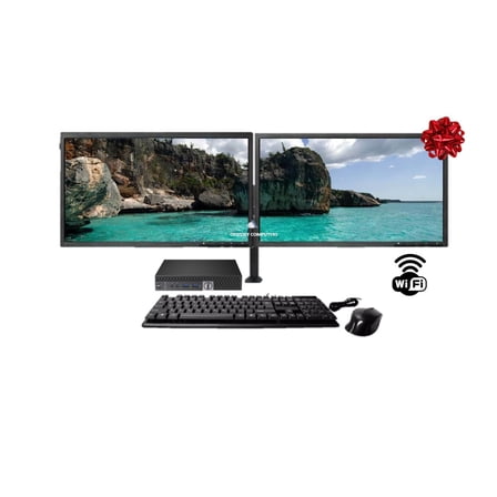 DELL OptiPlex Micro Desktop Bundle Intel Core i7-6700T up to 3.6GHz, 16GB 256GB SSD WiFi Windows 10 Pro Dual Monitor 21" LCD with Keyboard and Mouse
