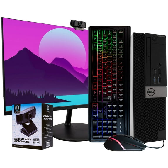 Pre-Owned DELL Optiplex 5040 Desktop Computer PC, Intel Quad-Core i7, 500GB SSD, 8GB DDR3 RAM, Windows 10 Pro, DVD, WIFI, New 24in Monitor, RGB Keyboard and Mouse (Used )