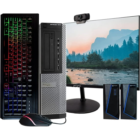 Pre-Owned DELL Optiplex 7010 Desktop Computer PC, Intel Quad-Core i5, 240GB SSD, 8GB DDR3 RAM, Windows 10 Pro, DVD, WIFI, New 24in Monitor, RGB Keyboard and Mouse (Used )