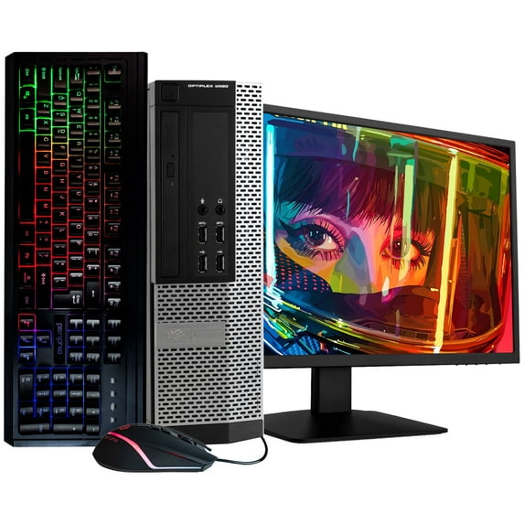 Pre-Owned DELL Optiplex 9020 Desktop Computer PC, Intel Quad-Core i5, 1TB HDD, 16GB DDR3 RAM, Windows 10 Home, DVD, WIFI, New 24in Monitor, RGB Keyboard and Mouse (Used )
