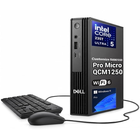 DELL Pro Micro QCM1250 Business Mini Desktop, Intel Core Ultra 5 235T, 8GB RAM, 256GB SSD, Win 11 Pro, Black