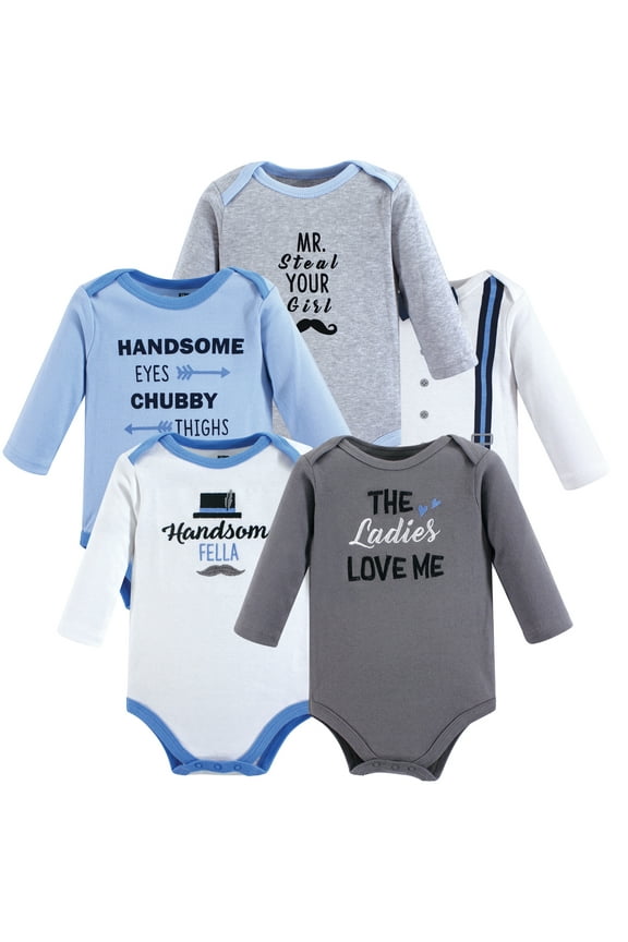 Hudson Baby Long-Sleeve Bodysuits 5pk, Little Gentleman, 3-6M