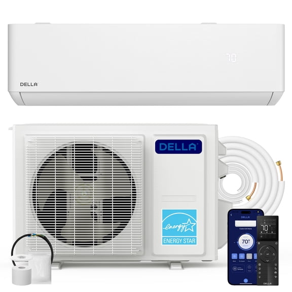 DELLA 12000 BTU Mini Split AC with Soft Airflow, 25 SEER2 230V, Hyper Heat to -22°F, Energy Star, Heat Pump, Up to 550 Sq. Ft, Smart WiFi Alexa Control, 1 Ton Ductless Inverter System, 16.4ft Kit