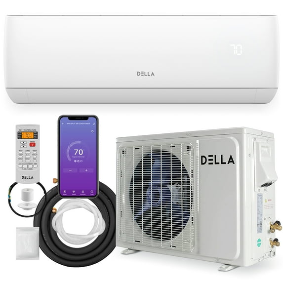 DELLA 12000 BTU Wifi Enabled Mini Split Air Conditioner & Heater Ductless Inverter System, 17 SEER, 9 HSPF Energy Efficient Unit with 1 Ton Heat Pump, Pre-Charged Condenser & Full Installation Kit
