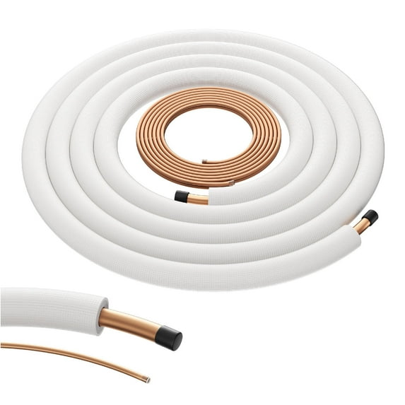 DELLA 16 Ft Length Central Air Conditioner Line Set, 3/8" & 7/8" O.D. Copper Pipes and 3/8" Thick White XPE Insulated Foam, Compatible with Central AC, Heat Pumps & Other HVAC Systems