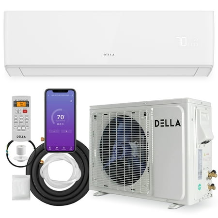 DELLA 18000 BTU Wifi Enabled Mini Split Air Conditioner & Heater Ductless Pre-Charged Inverter System, 21 SEER 208-230V Energy Efficient Unit with 1.5 Ton Heat Pump, Full Installation Kit (HA Series)