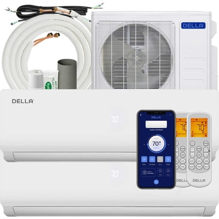 DELLA 18K BTU ODU 2 Dual Zone 12000 12000 BTU 19 SEER2 208-230V Cools Up to 1100 Sq.Ft Wifi Multi Zone Mini Split Air Conditioner Ductless Pre-Charged Heat Pump Work with Alexa, 16ft Installation Kits