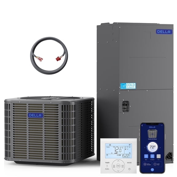 DELLA 2 Ton 24,000 BTU Ducted Central Air Conditioner with Air Handler, Heat Pump Inverter System AC, 18 SEER2 208-230V, Wired Controller, Two-Stage Compressor, Pre-Charged, Alexa & Wifi Control