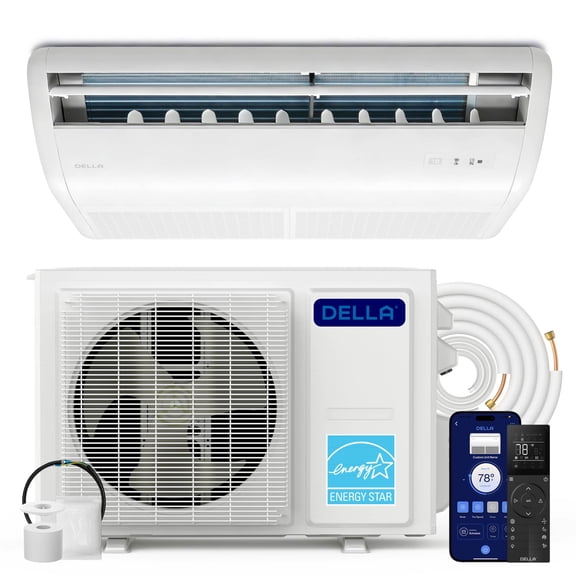 DELLA 22200 BTU Floor Ceiling Mini Split AC, 20 SEER2 Inverter System, Energy Star, Heat Pump, Cools Up to 1500 Sq. Ft, 230V, Work with Alexa and Wifi, Pre-Charged Condenser,16.4ft Installation Kit