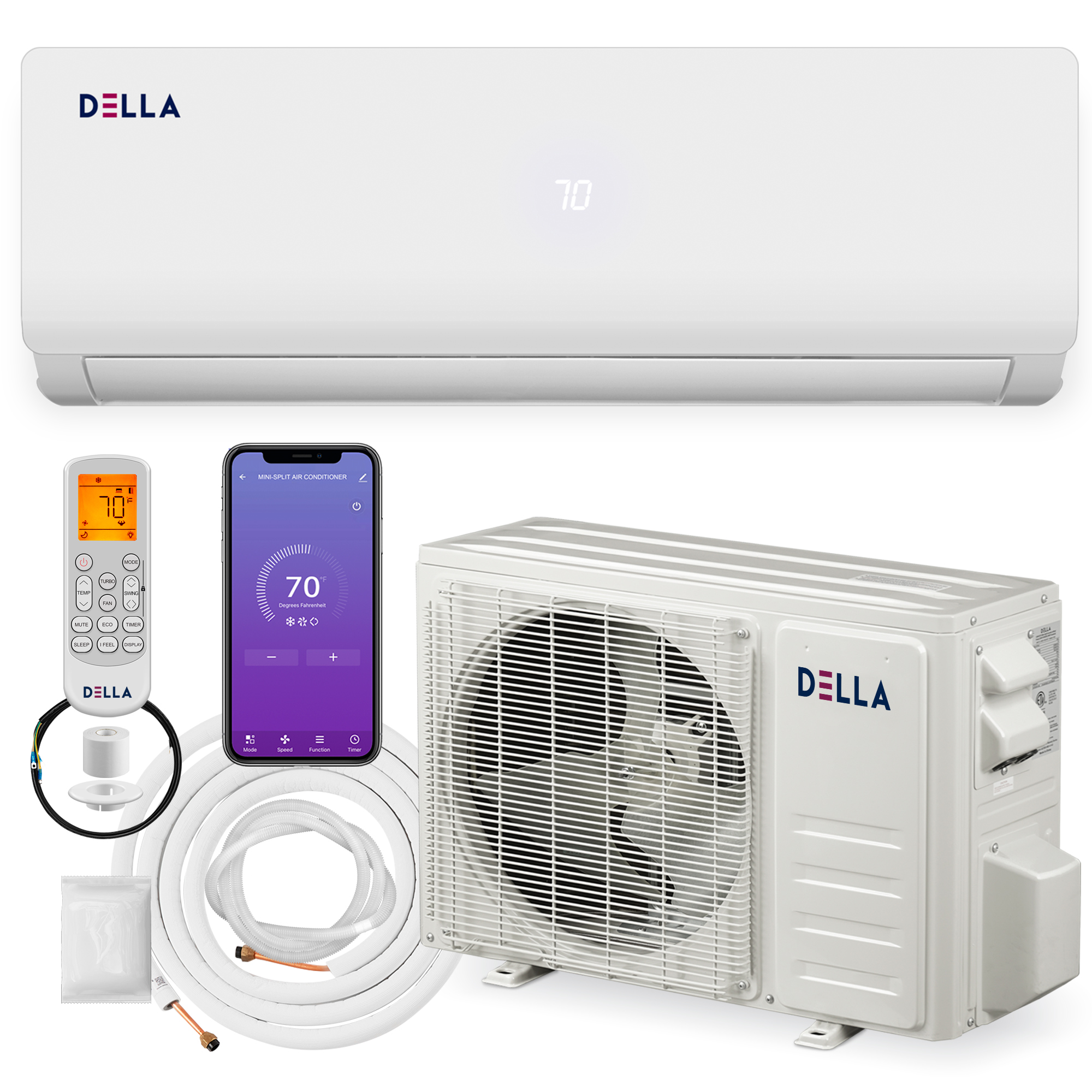 Della 12000 BTU 19 SEER Mini Split Air Conditioner Ductless Inverter System  208-230V with Heat Pump, WIFI Smart Control, Pre-Charged Condenser and  16.4-FT Installation Kit AHRI - Walmart.com