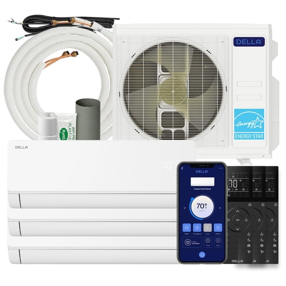 DELLA 28,000 BTU 3 Zone (3x9K) Mini Split Air Conditioner System, 22 SEER2 208-230V, Cools Up to 1200 Sq.Ft, Energy Efficient, Works with Alexa & WiFi, Pre-Charged, Inverter Heat Pump, 16ft Kits