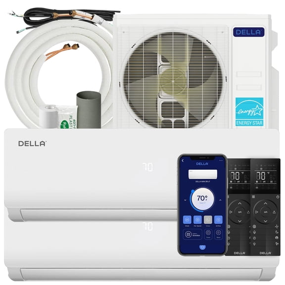 DELLA 28K BTU ODU 2 Dual Zone 18K 18K BTU Wifi Mini Split Air Conditioner & Heat Pump Work with Alexa 20 SEER2 208-230V Cools Up to 2000Sq.Ft Multi Zone Ductless Pre-Charged,16ft Installation Kits